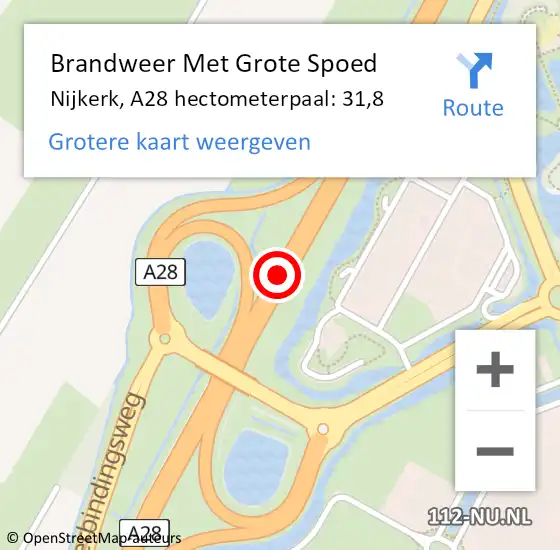 Locatie op kaart van de 112 melding: Brandweer Met Grote Spoed Naar Nijkerk, A28 hectometerpaal: 31,8 op 17 september 2023 22:43