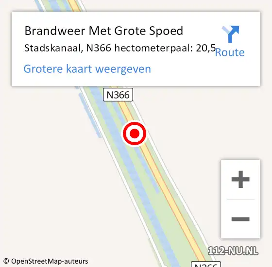 Locatie op kaart van de 112 melding: Brandweer Met Grote Spoed Naar Stadskanaal, N366 hectometerpaal: 20,5 op 17 september 2023 22:45