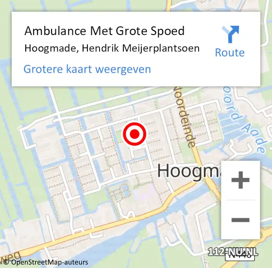 Locatie op kaart van de 112 melding: Ambulance Met Grote Spoed Naar Hoogmade, Hendrik Meijerplantsoen op 17 september 2023 22:57