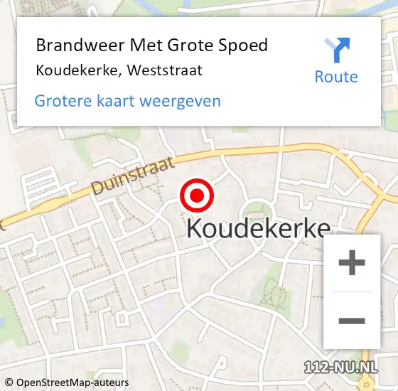 Locatie op kaart van de 112 melding: Brandweer Met Grote Spoed Naar Koudekerke, Weststraat op 17 september 2023 23:54