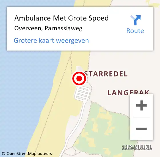 Locatie op kaart van de 112 melding: Ambulance Met Grote Spoed Naar Overveen, Parnassiaweg op 18 september 2023 00:03