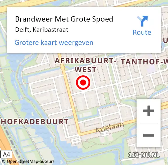 Locatie op kaart van de 112 melding: Brandweer Met Grote Spoed Naar Delft, Karibastraat op 18 september 2023 00:38