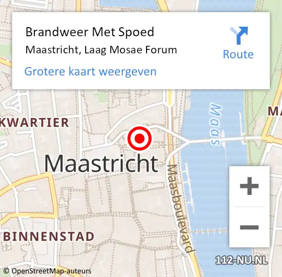 Locatie op kaart van de 112 melding: Brandweer Met Spoed Naar Maastricht, Laag Mosae Forum op 18 september 2023 00:46