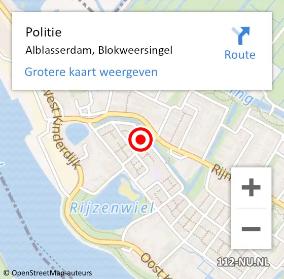 Locatie op kaart van de 112 melding: Politie Alblasserdam, Blokweersingel op 18 september 2023 01:05