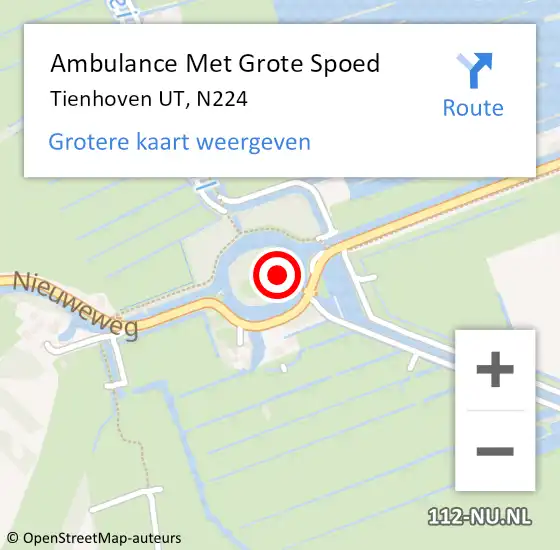 Locatie op kaart van de 112 melding: Ambulance Met Grote Spoed Naar Tienhoven UT, N228 op 8 september 2014 15:13