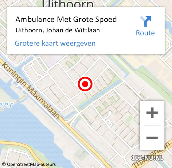 Locatie op kaart van de 112 melding: Ambulance Met Grote Spoed Naar Uithoorn, Johan de Wittlaan op 18 september 2023 02:44