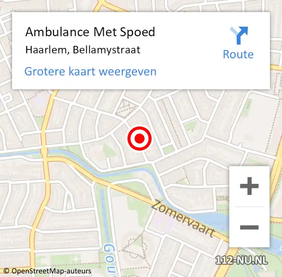 Locatie op kaart van de 112 melding: Ambulance Met Spoed Naar Haarlem, Bellamystraat op 18 september 2023 04:16