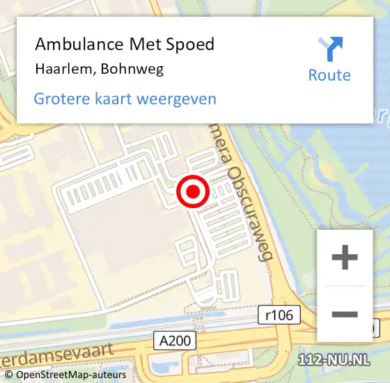 Locatie op kaart van de 112 melding: Ambulance Met Spoed Naar Haarlem, Bohnweg op 18 september 2023 05:49