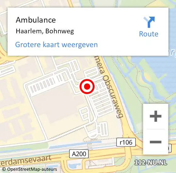 Locatie op kaart van de 112 melding: Ambulance Haarlem, Bohnweg op 18 september 2023 05:50