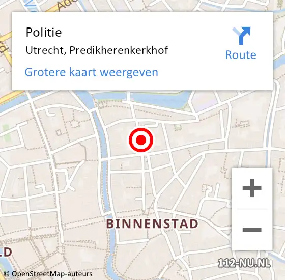 Locatie op kaart van de 112 melding: Politie Utrecht, Predikherenkerkhof op 18 september 2023 07:09