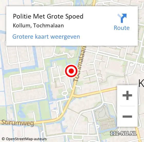 Locatie op kaart van de 112 melding: Politie Met Grote Spoed Naar Kollum, Tochmalaan op 18 september 2023 07:21