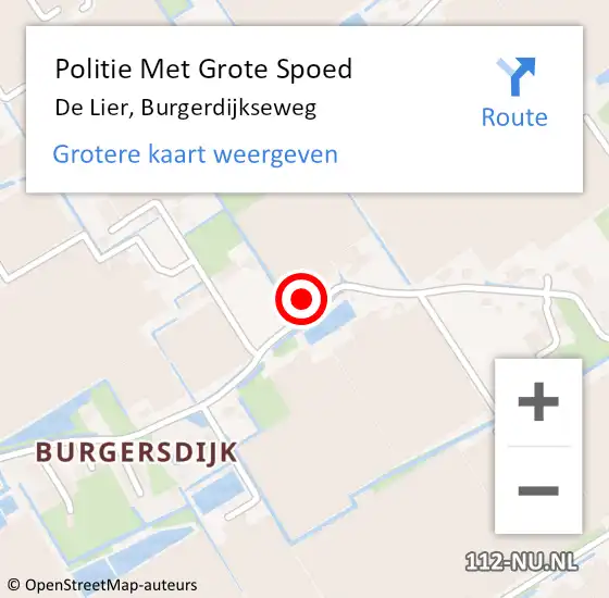 Locatie op kaart van de 112 melding: Politie Met Grote Spoed Naar De Lier, Burgerdijkseweg op 18 september 2023 07:23