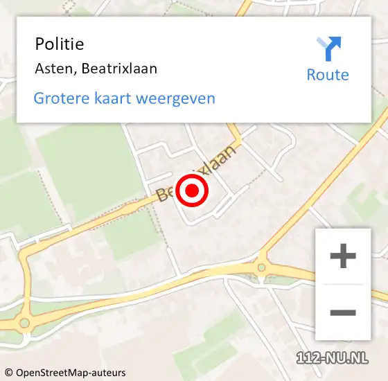 Locatie op kaart van de 112 melding: Politie Asten, Beatrixlaan op 18 september 2023 07:26