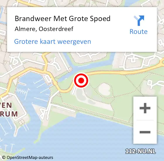 Locatie op kaart van de 112 melding: Brandweer Met Grote Spoed Naar Almere, Oosterdreef op 18 september 2023 07:57