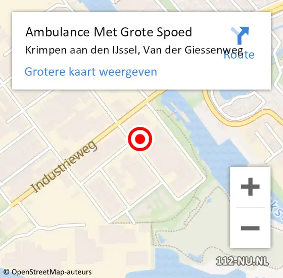 Locatie op kaart van de 112 melding: Ambulance Met Grote Spoed Naar Krimpen aan den IJssel, Van der Giessenweg op 18 september 2023 08:04