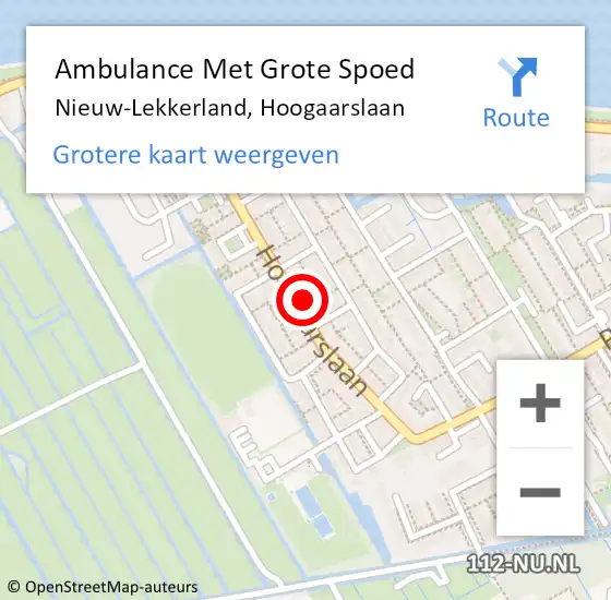 Locatie op kaart van de 112 melding: Ambulance Met Grote Spoed Naar Nieuw-Lekkerland, Hoogaarslaan op 18 september 2023 08:19
