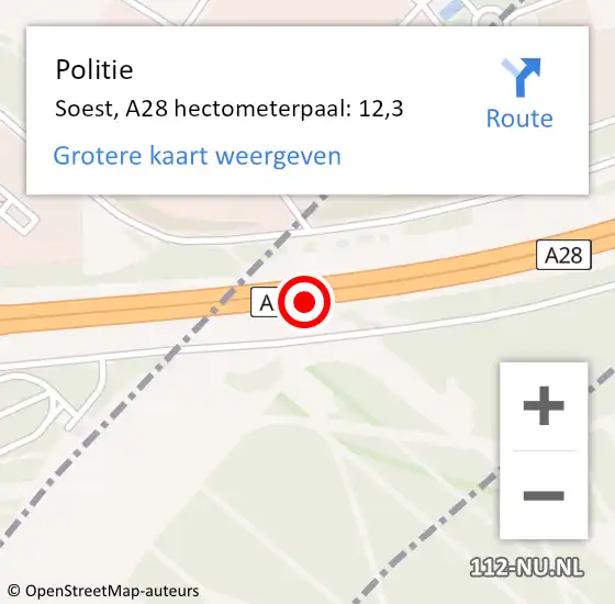 Locatie op kaart van de 112 melding: Politie Soest, A28 hectometerpaal: 12,3 op 18 september 2023 08:23