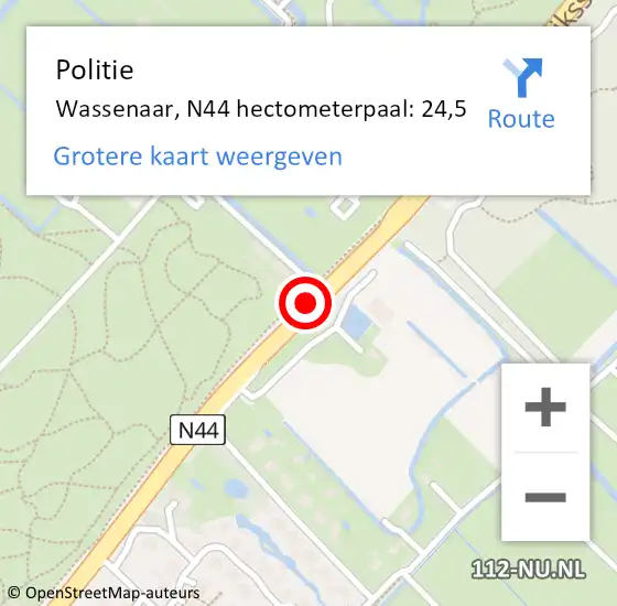 Locatie op kaart van de 112 melding: Politie Wassenaar, N44 hectometerpaal: 24,5 op 18 september 2023 08:26