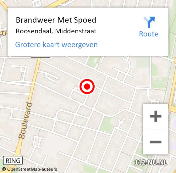 Locatie op kaart van de 112 melding: Brandweer Met Spoed Naar Roosendaal, Middenstraat op 18 september 2023 08:33