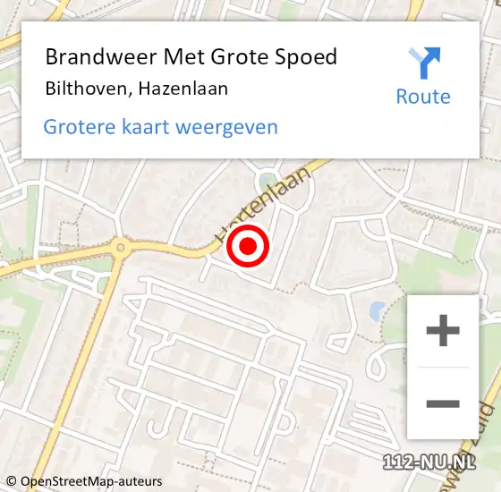 Locatie op kaart van de 112 melding: Brandweer Met Grote Spoed Naar Bilthoven, Hazenlaan op 18 september 2023 08:40