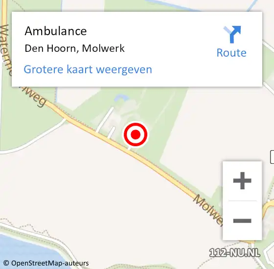 Locatie op kaart van de 112 melding: Ambulance Den Hoorn, Molwerk op 18 september 2023 09:02