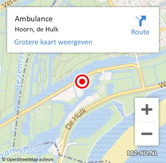 Locatie op kaart van de 112 melding: Ambulance Hoorn, de Hulk op 18 september 2023 09:20