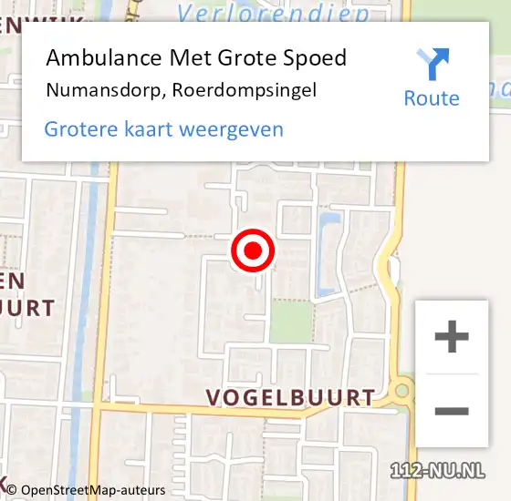 Locatie op kaart van de 112 melding: Ambulance Met Grote Spoed Naar Numansdorp, Roerdompsingel op 18 september 2023 09:27