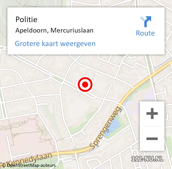 Locatie op kaart van de 112 melding: Politie Apeldoorn, Mercuriuslaan op 18 september 2023 09:33