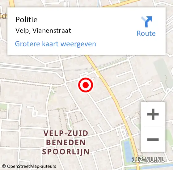 Locatie op kaart van de 112 melding: Politie Velp, Vianenstraat op 18 september 2023 09:39