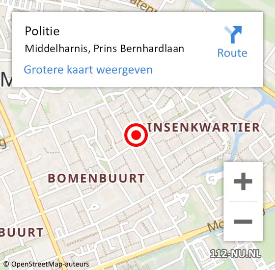 Locatie op kaart van de 112 melding: Politie Middelharnis, Prins Bernhardlaan op 18 september 2023 09:46