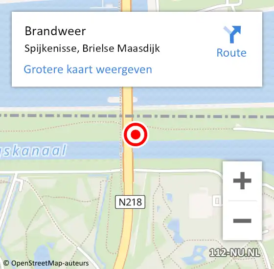 Locatie op kaart van de 112 melding: Brandweer Spijkenisse, Brielse Maasdijk op 18 september 2023 09:54