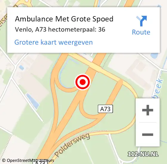 Locatie op kaart van de 112 melding: Ambulance Met Grote Spoed Naar Venlo, A73 hectometerpaal: 36 op 18 september 2023 10:04
