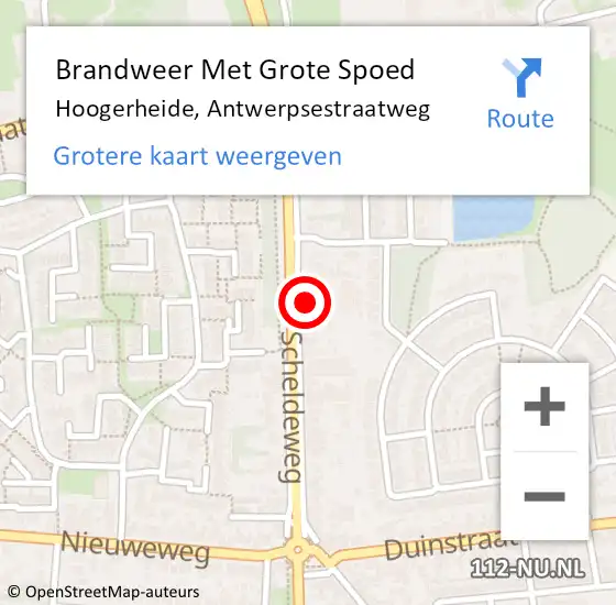 Locatie op kaart van de 112 melding: Brandweer Met Grote Spoed Naar Hoogerheide, Antwerpsestraatweg op 18 september 2023 10:20