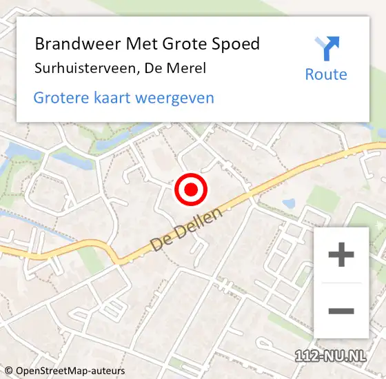 Locatie op kaart van de 112 melding: Brandweer Met Grote Spoed Naar Surhuisterveen, De Merel op 18 september 2023 10:23