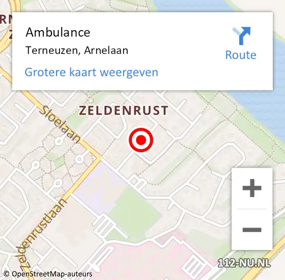 Locatie op kaart van de 112 melding: Ambulance Terneuzen, Arnelaan op 8 september 2014 15:47