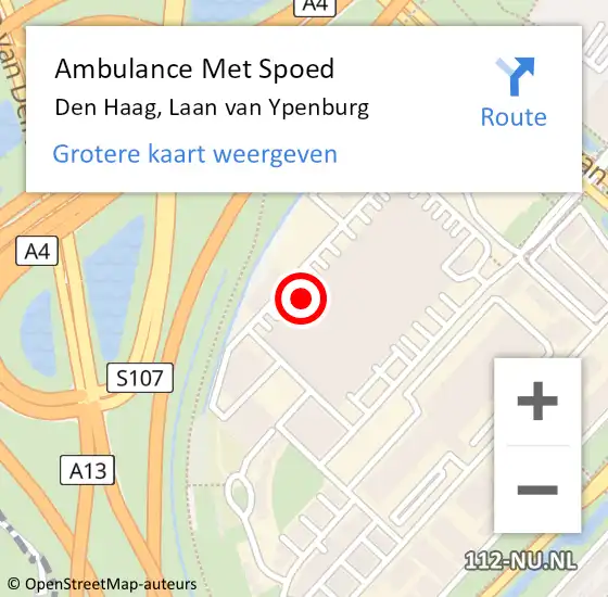Locatie op kaart van de 112 melding: Ambulance Met Spoed Naar Den Haag, Laan van Ypenburg op 18 september 2023 10:42