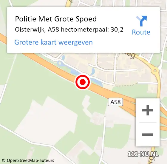 Locatie op kaart van de 112 melding: Politie Met Grote Spoed Naar Oisterwijk, A58 hectometerpaal: 30,2 op 18 september 2023 10:52