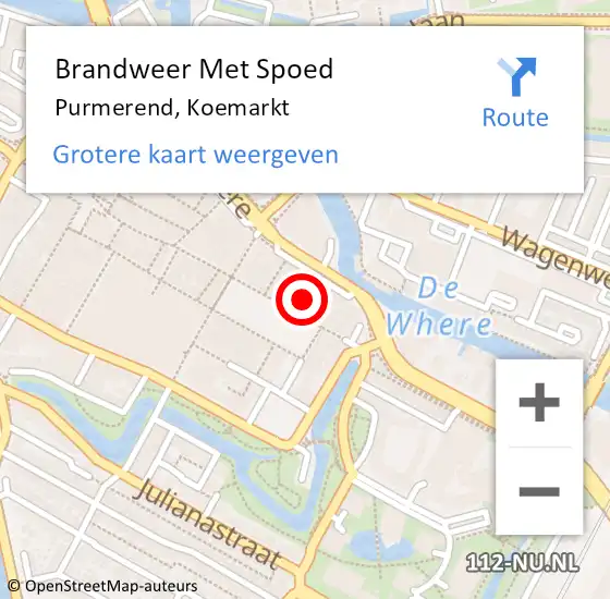 Locatie op kaart van de 112 melding: Brandweer Met Spoed Naar Purmerend, Koemarkt op 18 september 2023 10:58