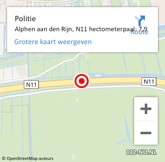 Locatie op kaart van de 112 melding: Politie Alphen aan den Rijn, N11 hectometerpaal: 7,9 op 18 september 2023 11:07