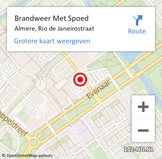 Locatie op kaart van de 112 melding: Brandweer Met Spoed Naar Almere, Rio de Janeirostraat op 18 september 2023 11:08