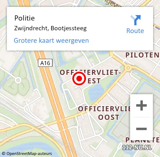 Locatie op kaart van de 112 melding: Politie Zwijndrecht, Bootjessteeg op 18 september 2023 11:21