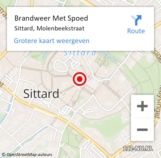 Locatie op kaart van de 112 melding: Brandweer Met Spoed Naar Sittard, Molenbeekstraat op 18 september 2023 11:25