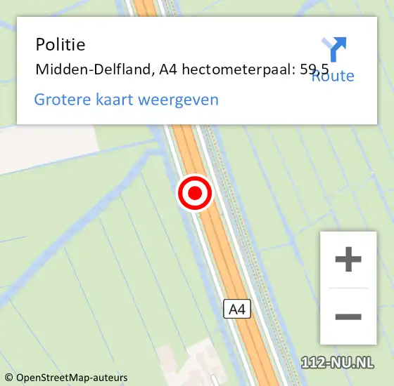 Locatie op kaart van de 112 melding: Politie Midden-Delfland, A4 hectometerpaal: 59,5 op 18 september 2023 11:30