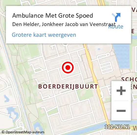 Locatie op kaart van de 112 melding: Ambulance Met Grote Spoed Naar Den Helder, Jonkheer Jacob van Veenstraat op 18 september 2023 11:55