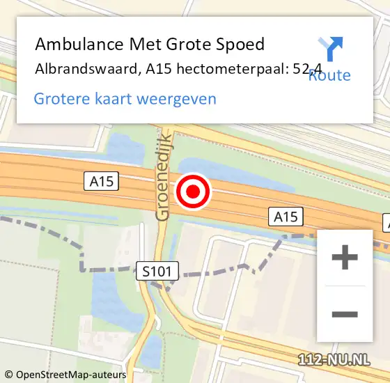 Locatie op kaart van de 112 melding: Ambulance Met Grote Spoed Naar Albrandswaard, A15 hectometerpaal: 52,4 op 18 september 2023 12:29