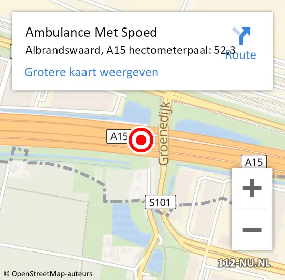 Locatie op kaart van de 112 melding: Ambulance Met Spoed Naar Albrandswaard, A15 hectometerpaal: 52,3 op 18 september 2023 12:33