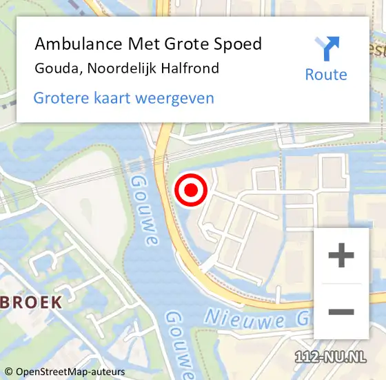 Locatie op kaart van de 112 melding: Ambulance Met Grote Spoed Naar Gouda, Noordelijk Halfrond op 18 september 2023 12:34