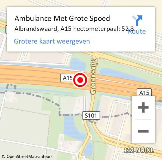 Locatie op kaart van de 112 melding: Ambulance Met Grote Spoed Naar Albrandswaard, A15 hectometerpaal: 52,3 op 18 september 2023 12:38