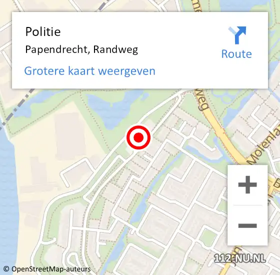 Locatie op kaart van de 112 melding: Politie Papendrecht, Randweg op 18 september 2023 12:52