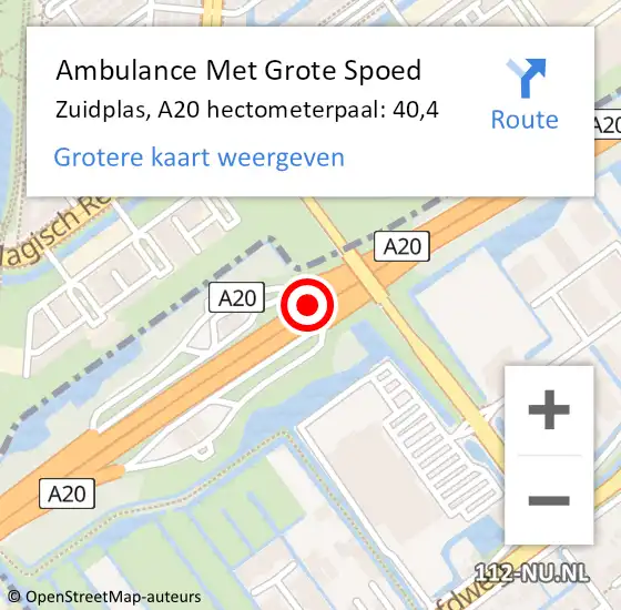 Locatie op kaart van de 112 melding: Ambulance Met Grote Spoed Naar Zuidplas, A20 hectometerpaal: 40,4 op 18 september 2023 13:03